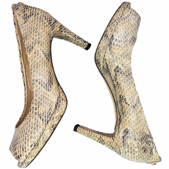 Stuart Weitzman Snake Print Peep-Toe Heels 8.5 Leather Pumps Classy & Chic - Picture 8 of 9